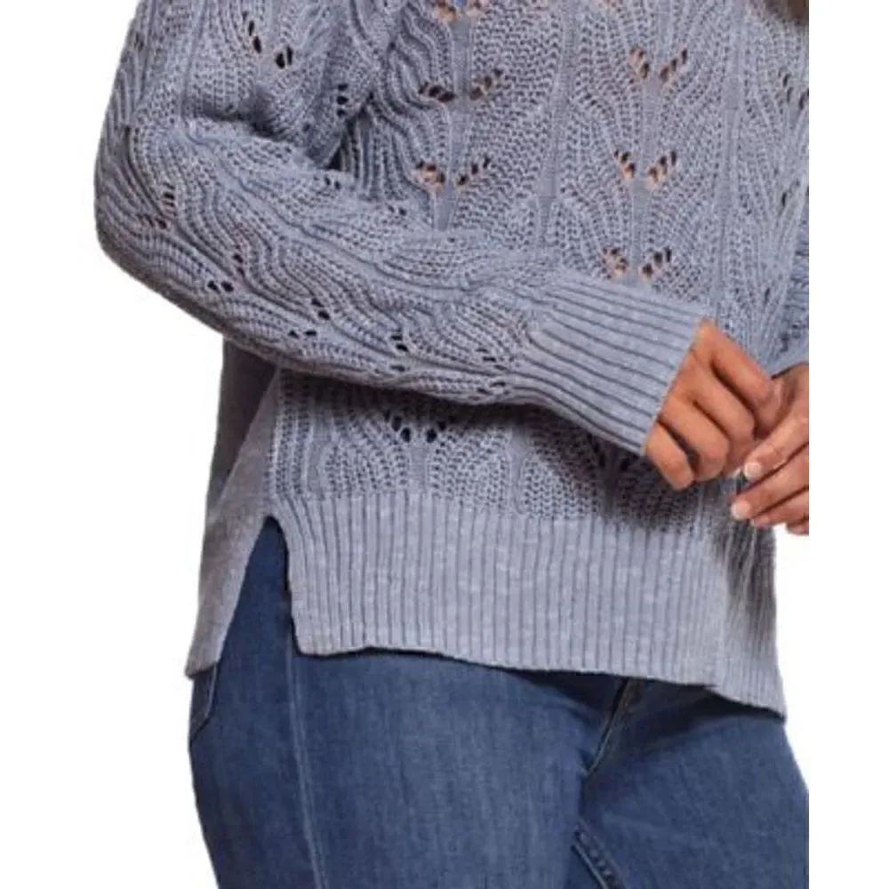 NWT Weatherproof Vintage Slub Pointelle Knit Mock Neck Sweater Dusty Blue Medium - Picture 10 of 10